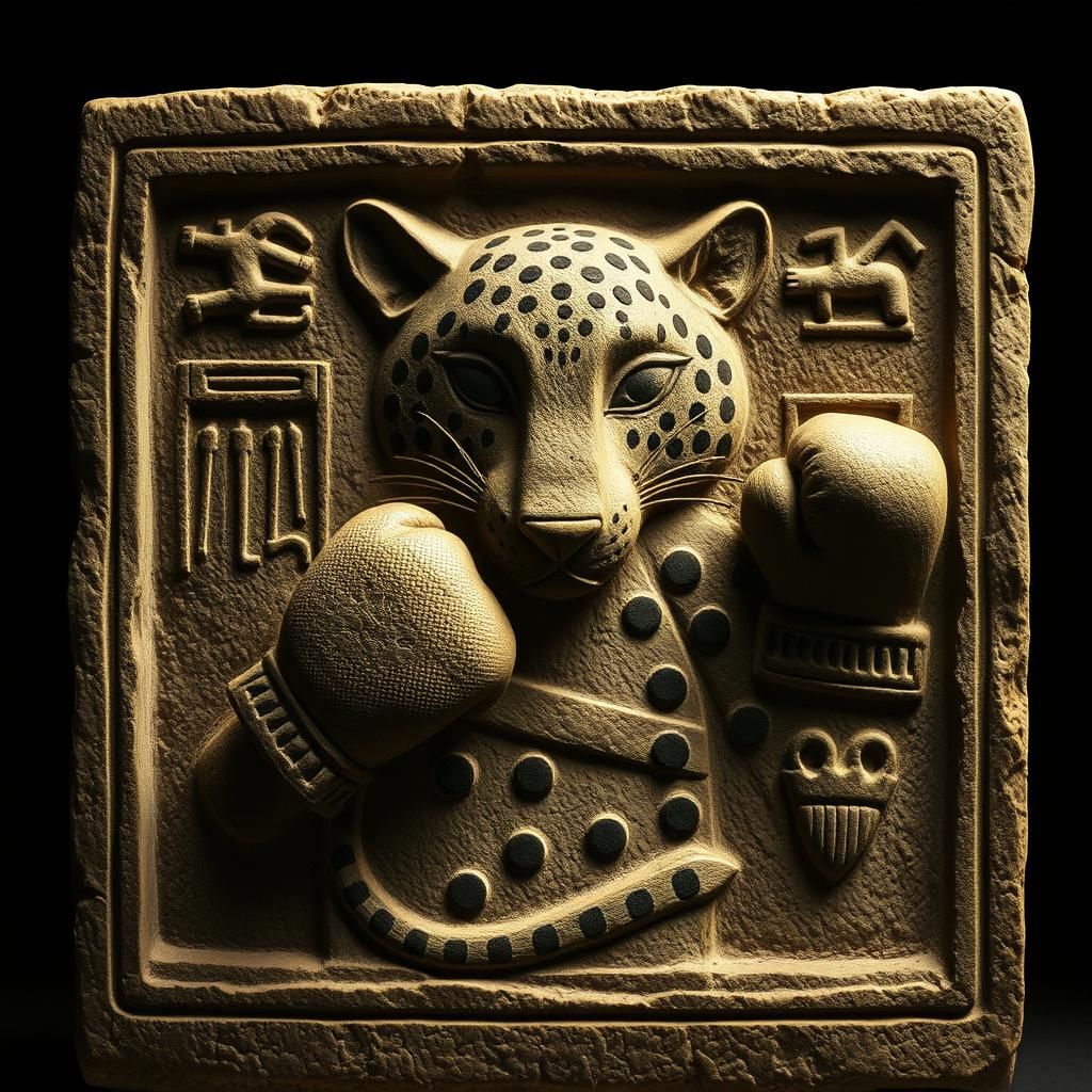 Humorous Stone Tablet: Boxing Leopard in Ancient Style