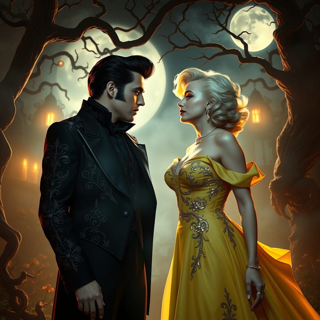 Victorian Romance in a Dark Fantasy Moonlit Garden