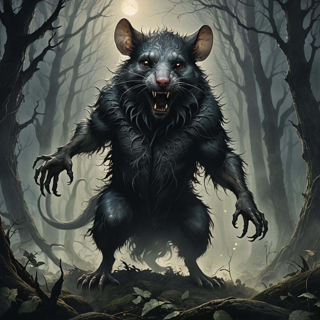 Mouse Transforms into Werewolf in Dark Fantasy Style
