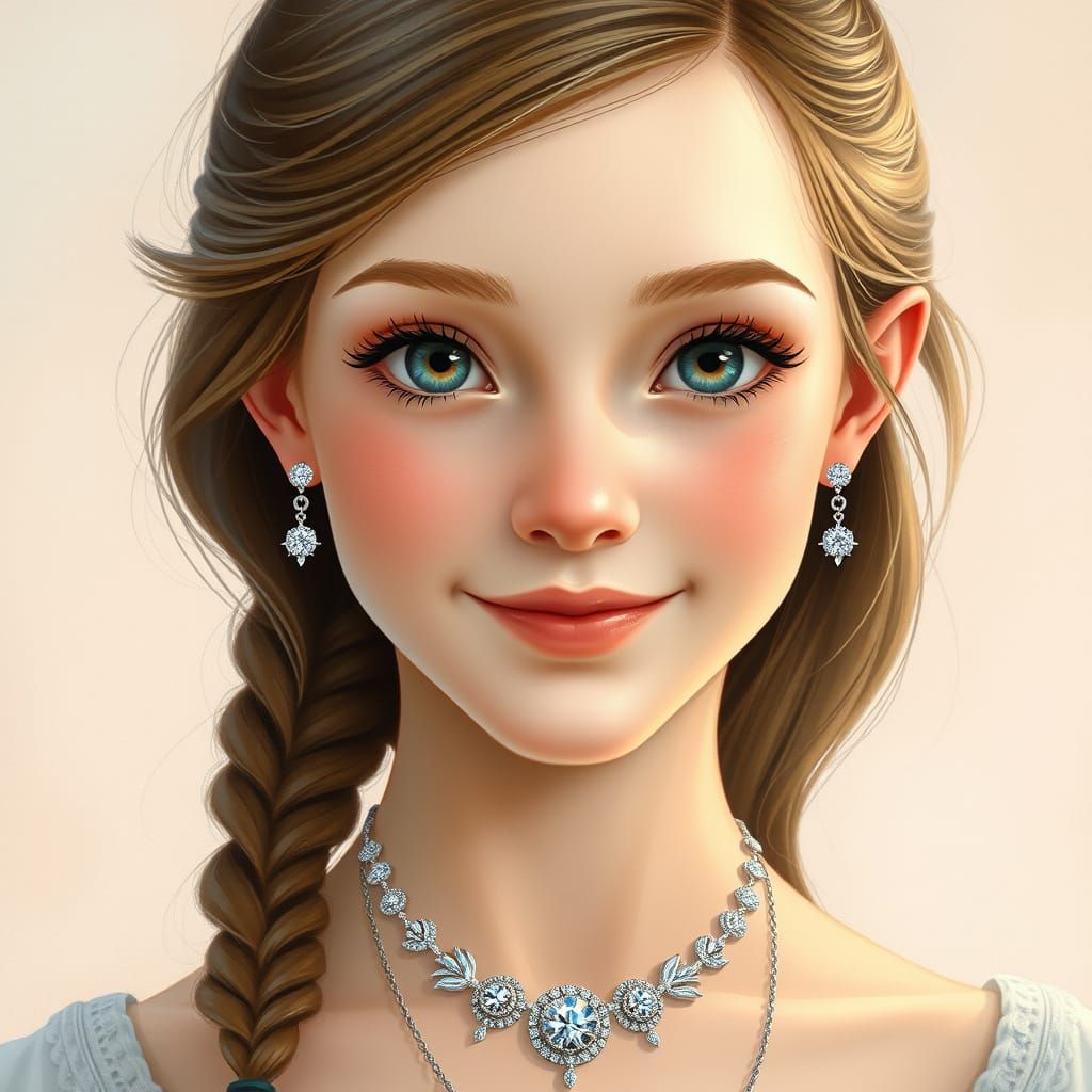Ethereal Art Nouveau Teen with Diamond Earrings