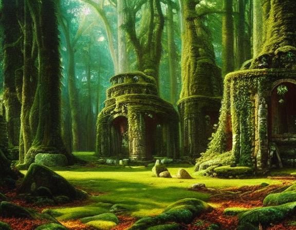Druidic Ruin in Ancient Evergreen Forest