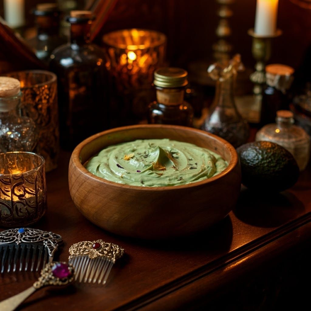 Medieval Princess's Hair Growth Mask in Ornate Wooden Bowl