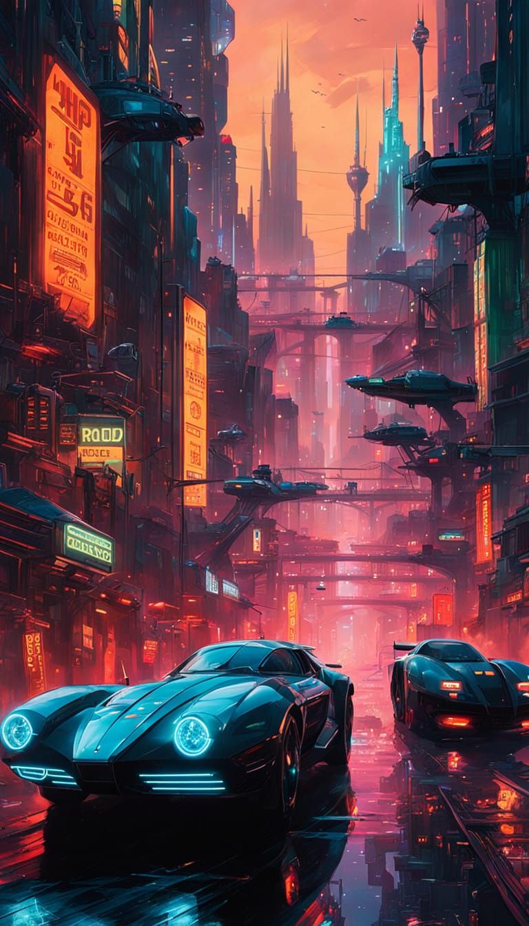 Futuristic Dystopian Cityscape in Cyberpunk 2099 Style