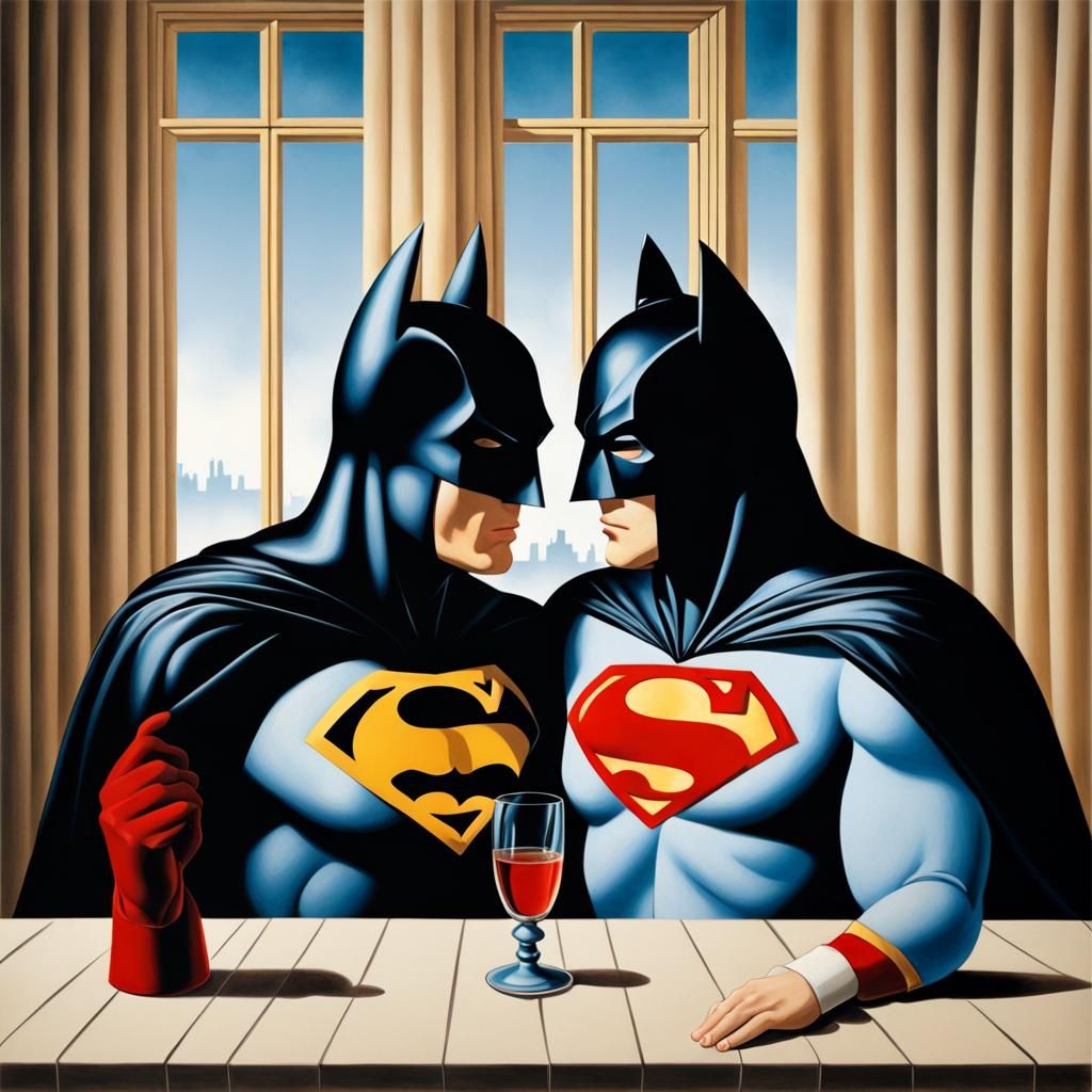 Batman and Superman Kiss: A Surrealist Rendition