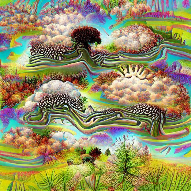Fractal Meadow Landscape with Trees and Stream