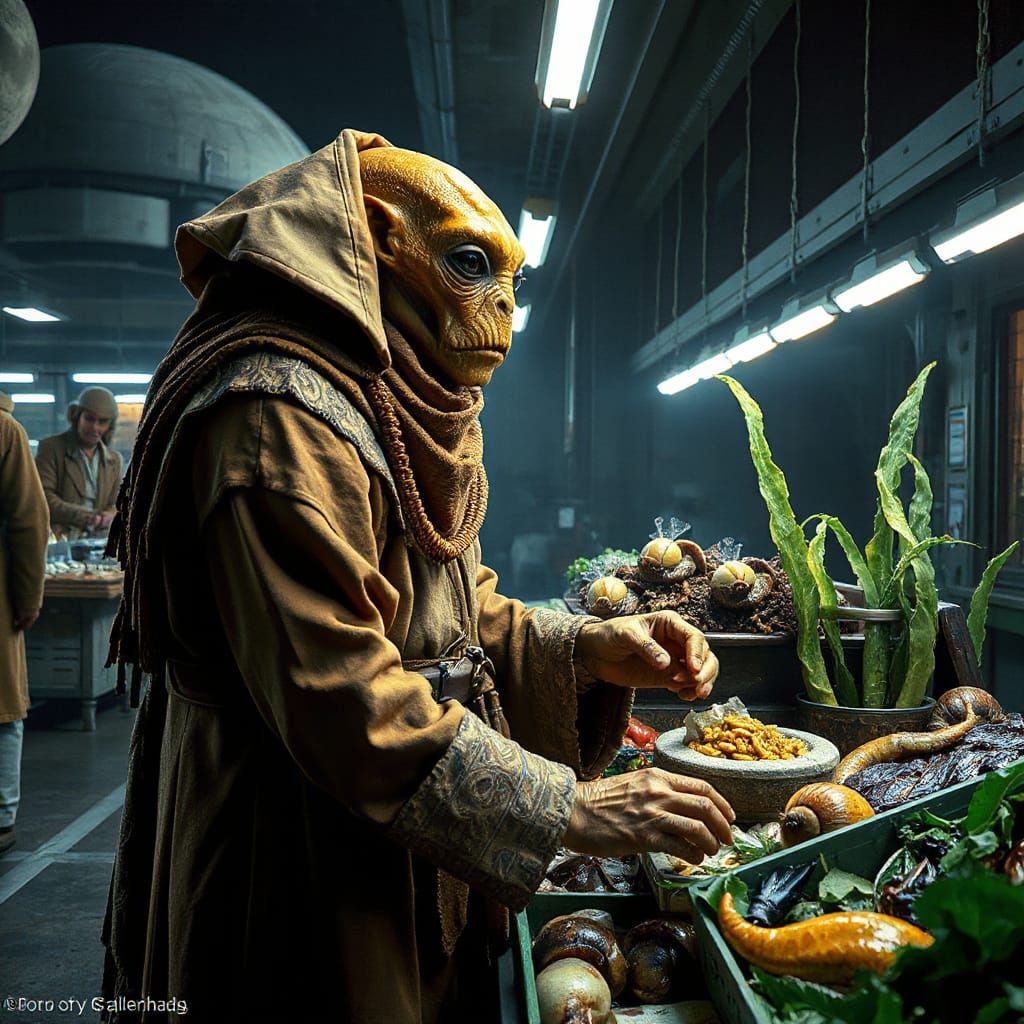 Extraterrestrial Market Scene in Star Wars Style