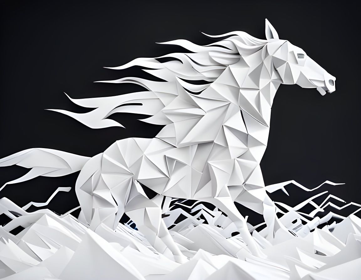 Elegant Origami Horse Sculpture on Black