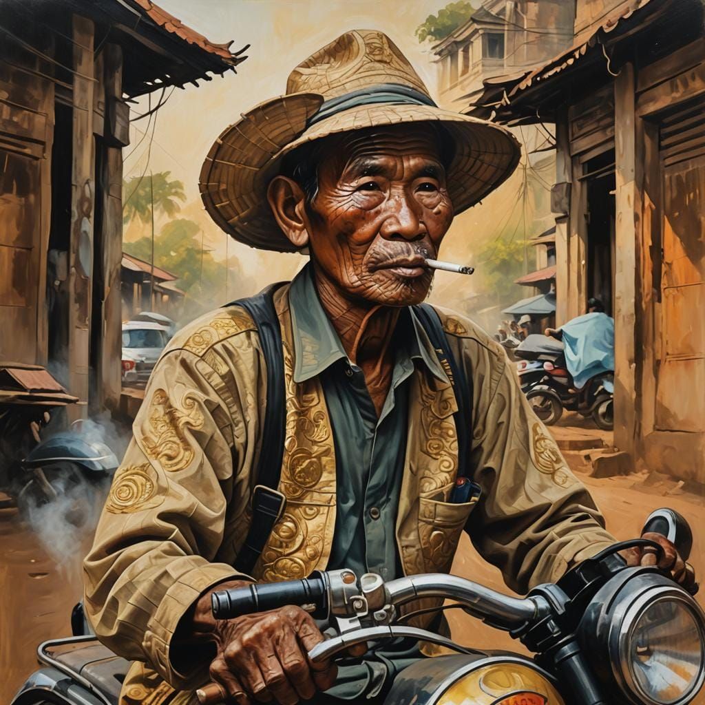 Khmer Farmer Moto-Taxi Portrait in Anime Style