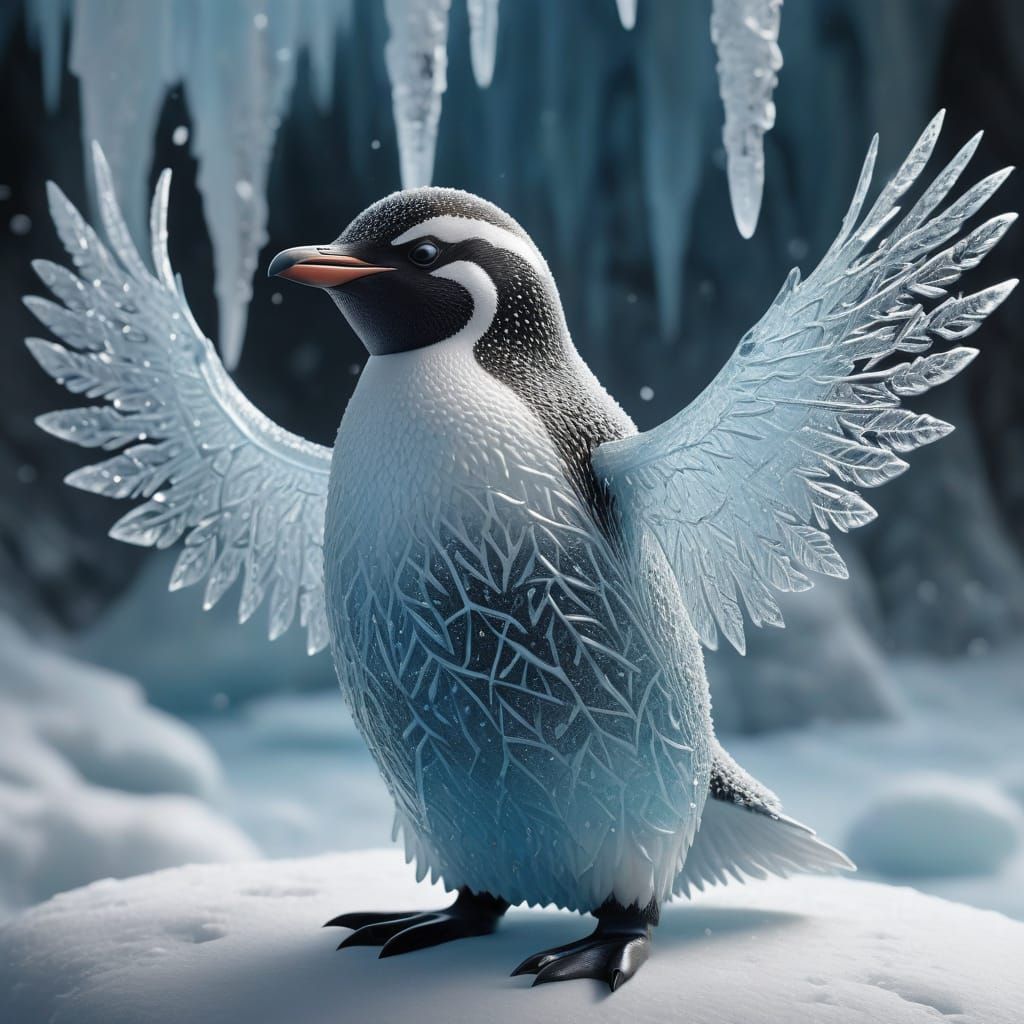 Icy Penguin with Frosted Glass and Crystal Details