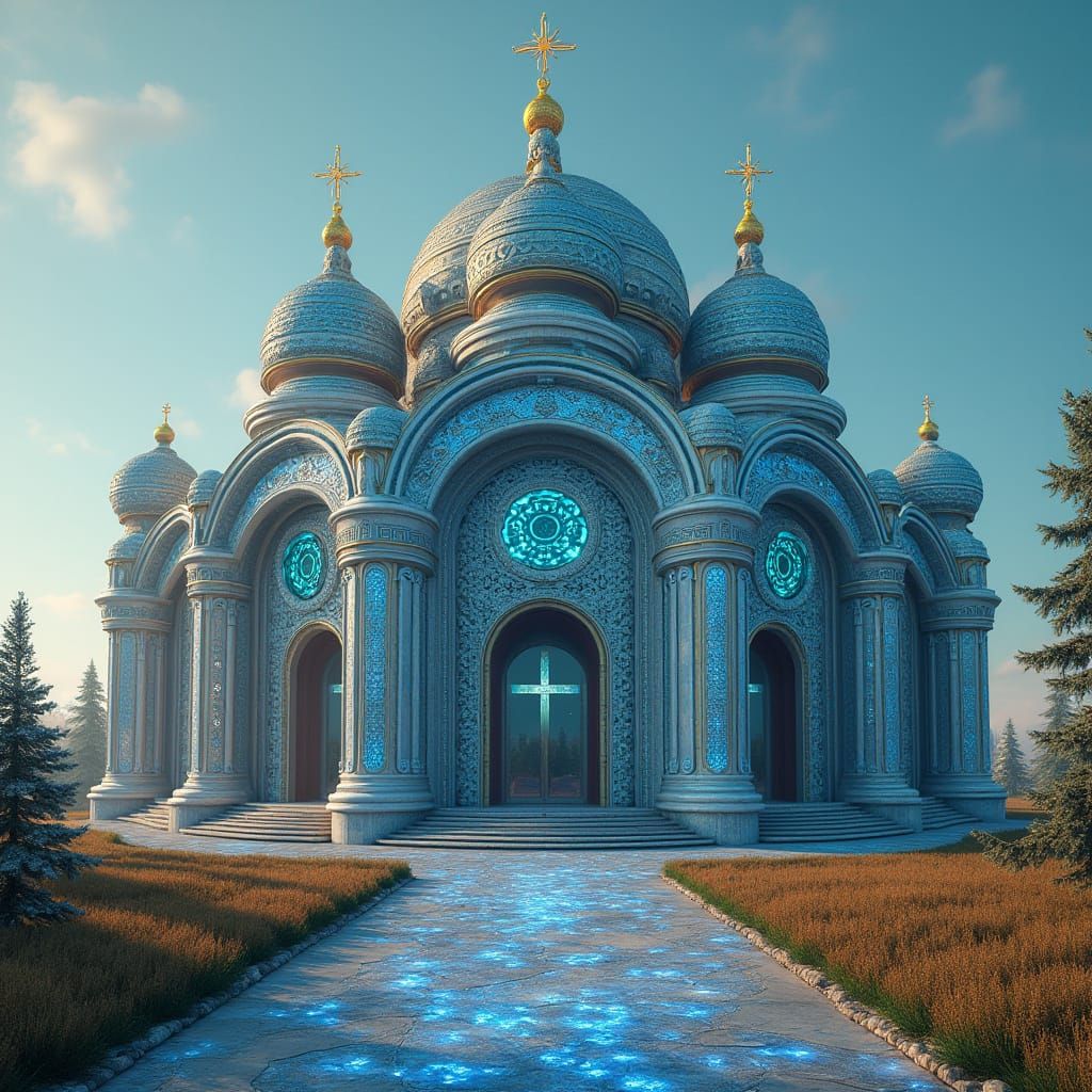 Futuristic Orthodox Church in an Alien Landscape