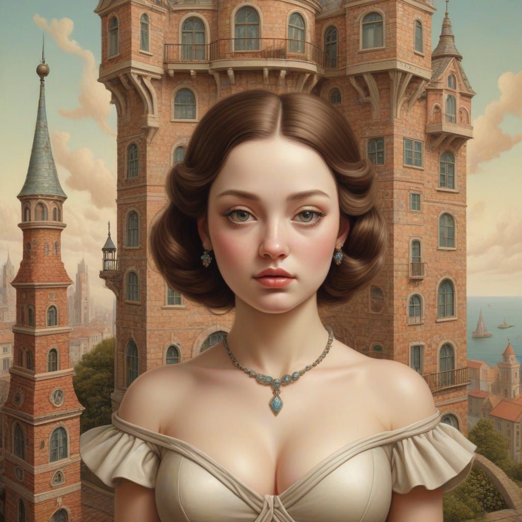 Surrealist Mosaic Goddess in Earthy, Gradient Hues