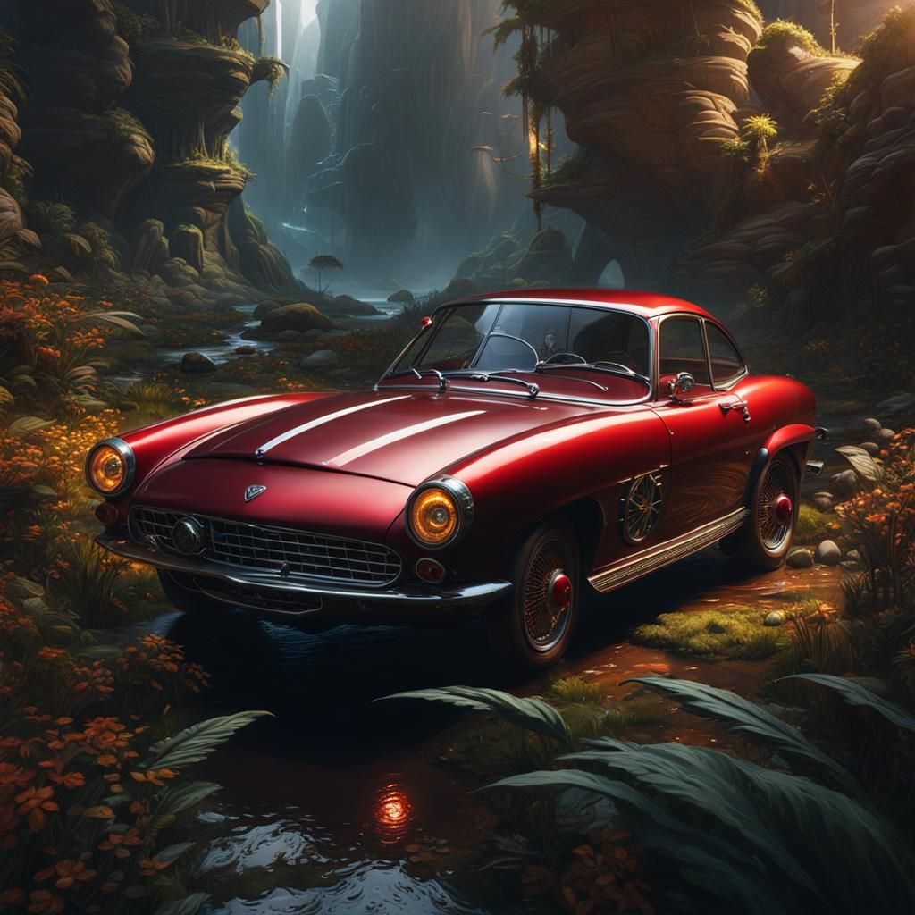 Detailed Matte Painting of a Car in Deep Color