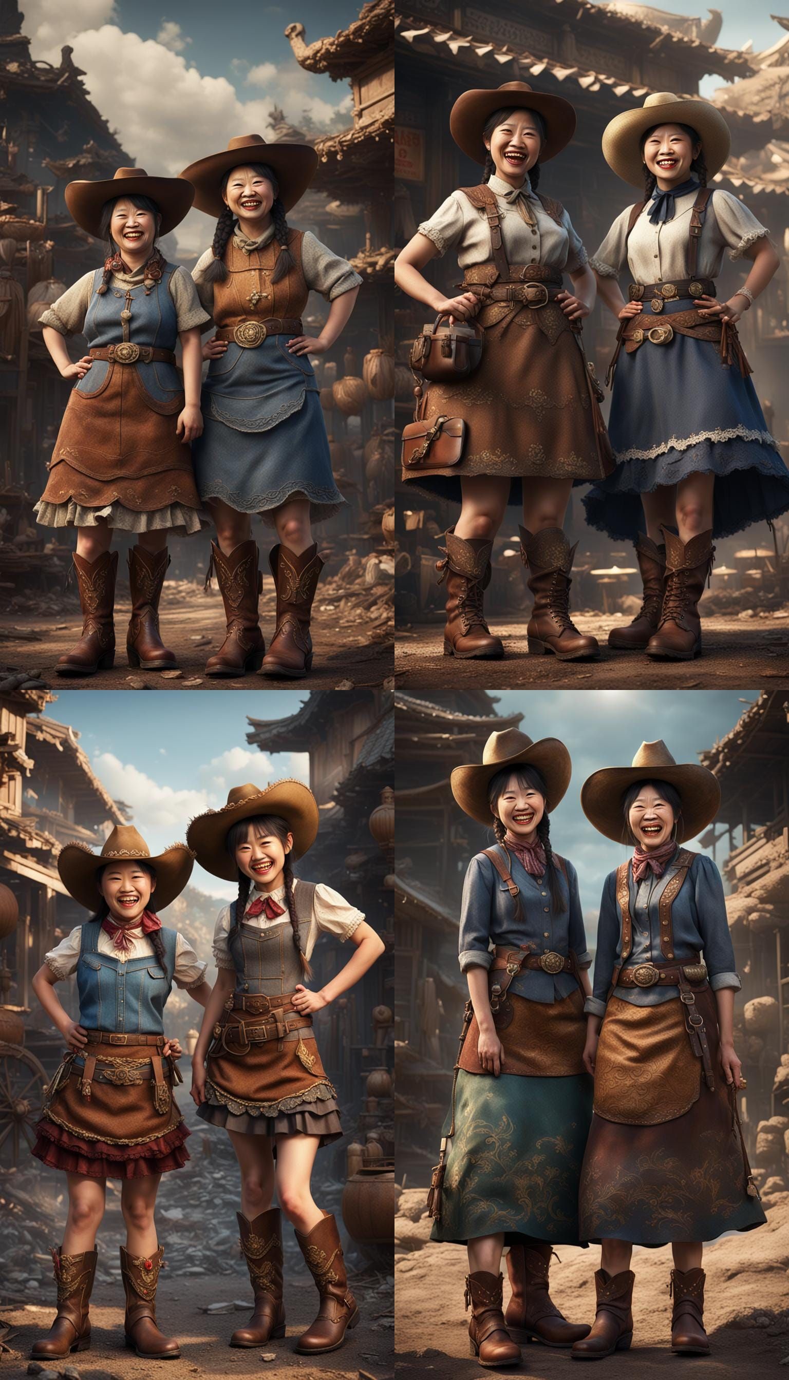 Humorous Image of Women in Cowboy and French Fashion