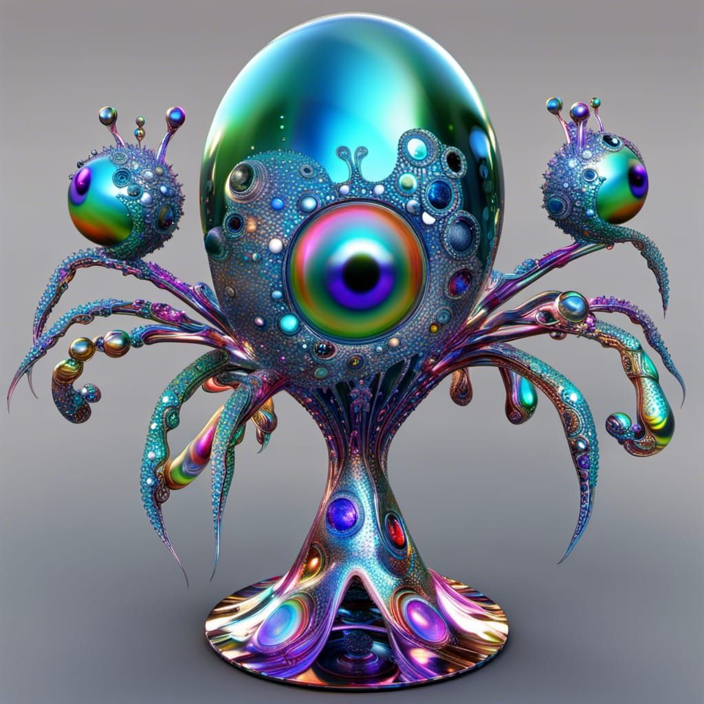 Microscopic Giant Plankton Glass Sculpture: Hyperrealistic C...