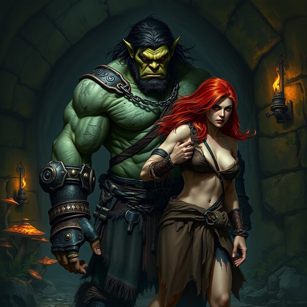 Muscular Orc Captive in the Underdark