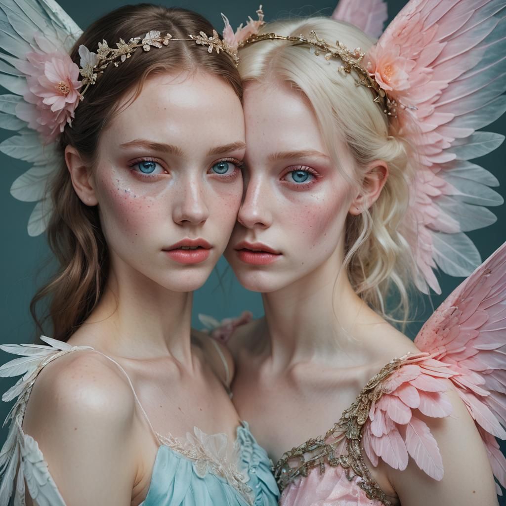 Fairy and Angel Split Portrait in Neon Colors