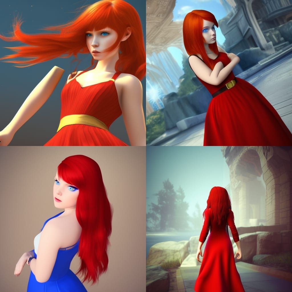Teenage Girl in Red and Gold: 3D Game Cinematic