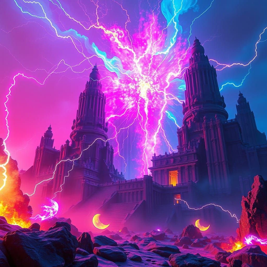 Electrifying Fantastical Power Unleashed in Neon-Lit Citysca...