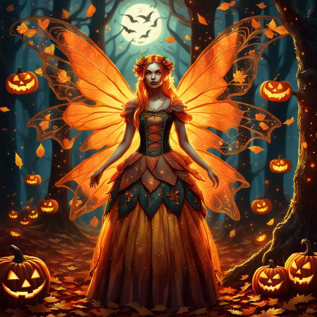 Teenage Halloween Fairy in Mystical Forest