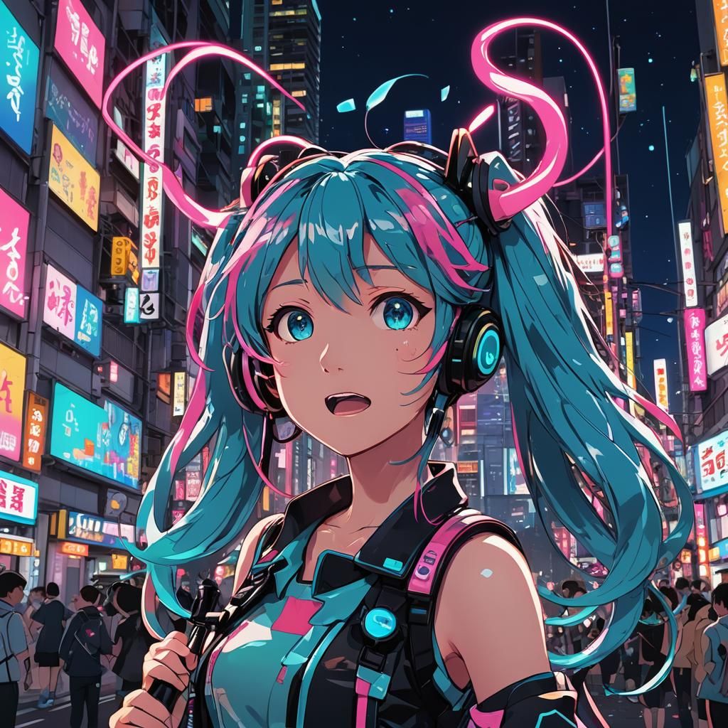 Hatsune Miku Sings in Tokyo: Anime Illustration