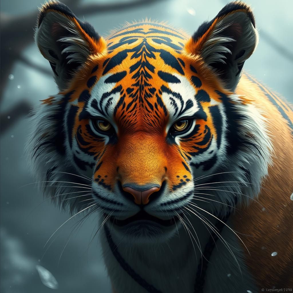 Hybrid Squirrel-Tiger Portrait in Detailed Digital Art