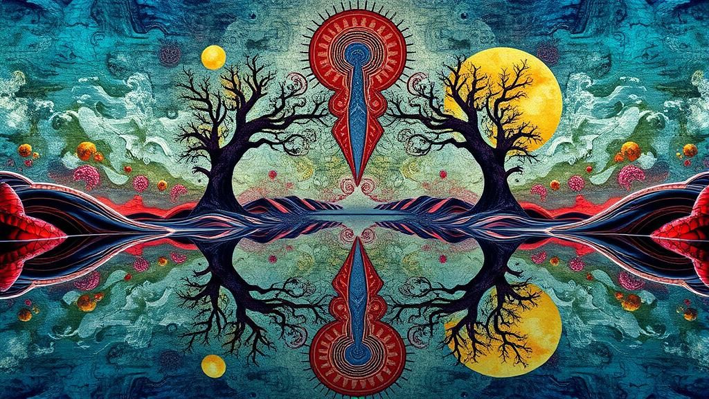 Surreal Symmetrical Japanese Art with Mirrored Textures