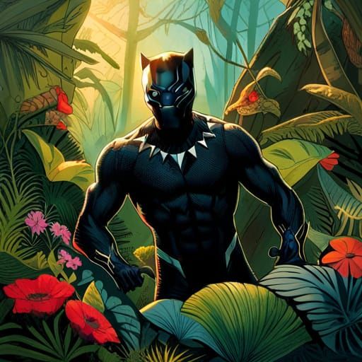 Black Panther in Jungle, Intricate Concept Art