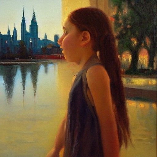 Magical City Reflection: Oil Painting