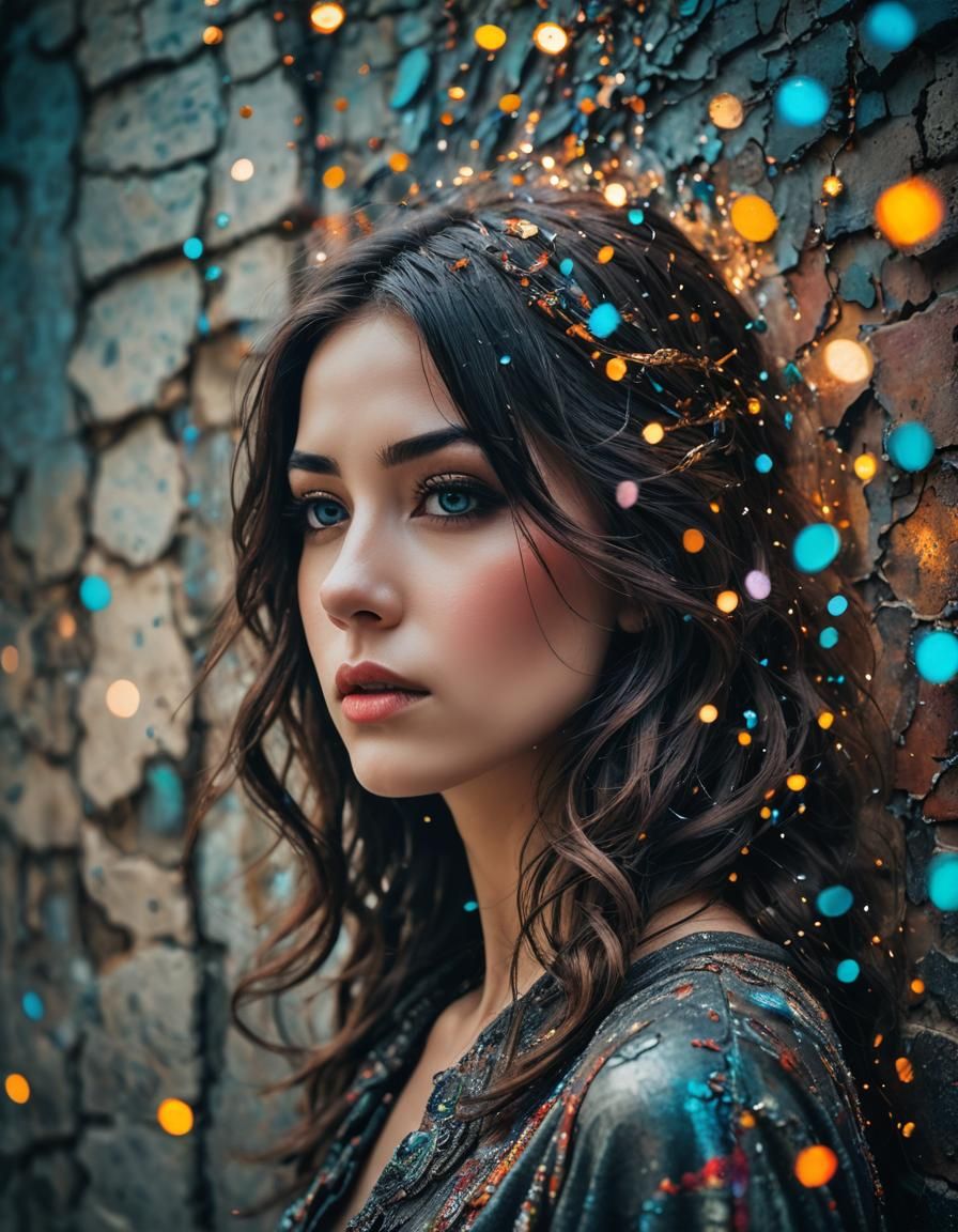 Melancholic Woman Dissolving into Wall, Impasto Painting