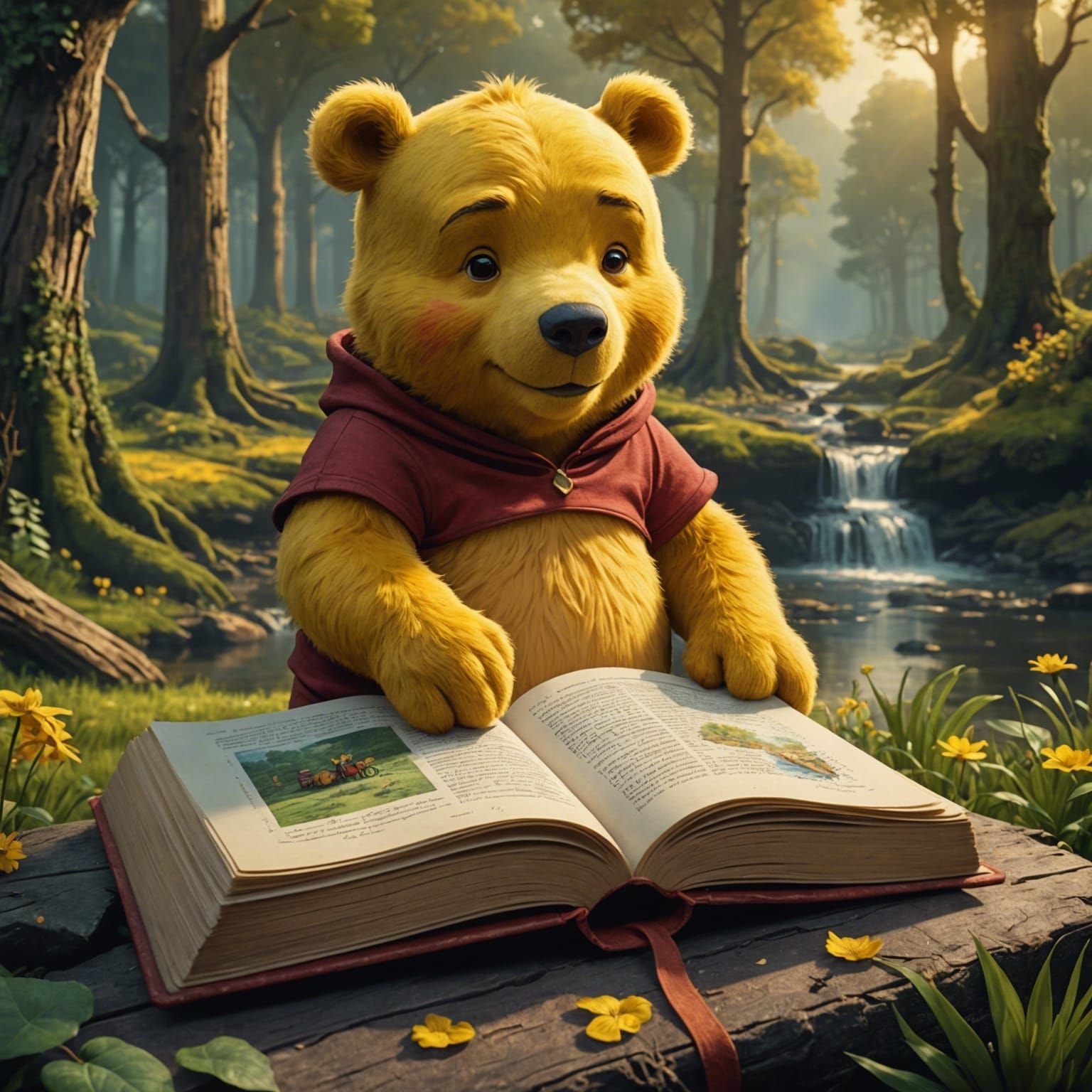 Winnie the Pooh Reading: Detailed Matte Painting