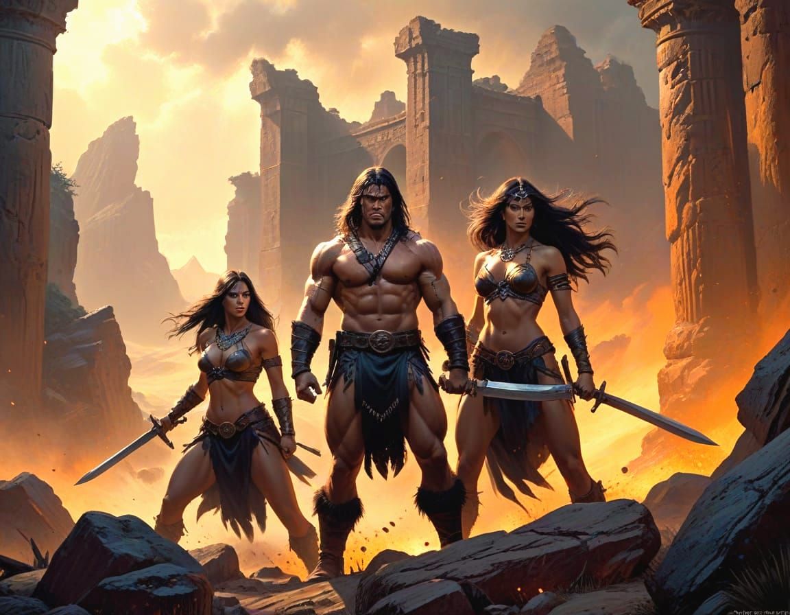Conan the Barbarian and Walkiria in Epic Fantasy Art