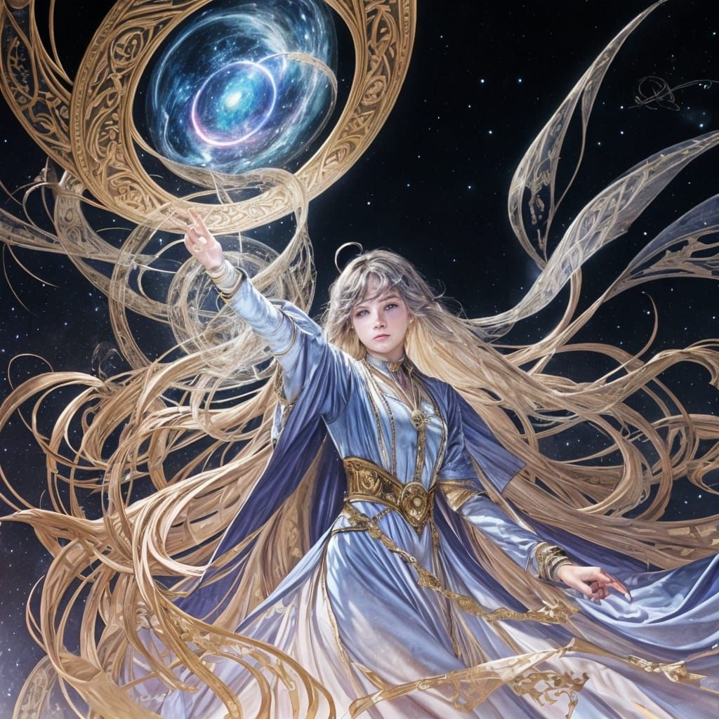 Celestial Calligrapher Inscribes Cosmic Poetry in Art Nouvea...