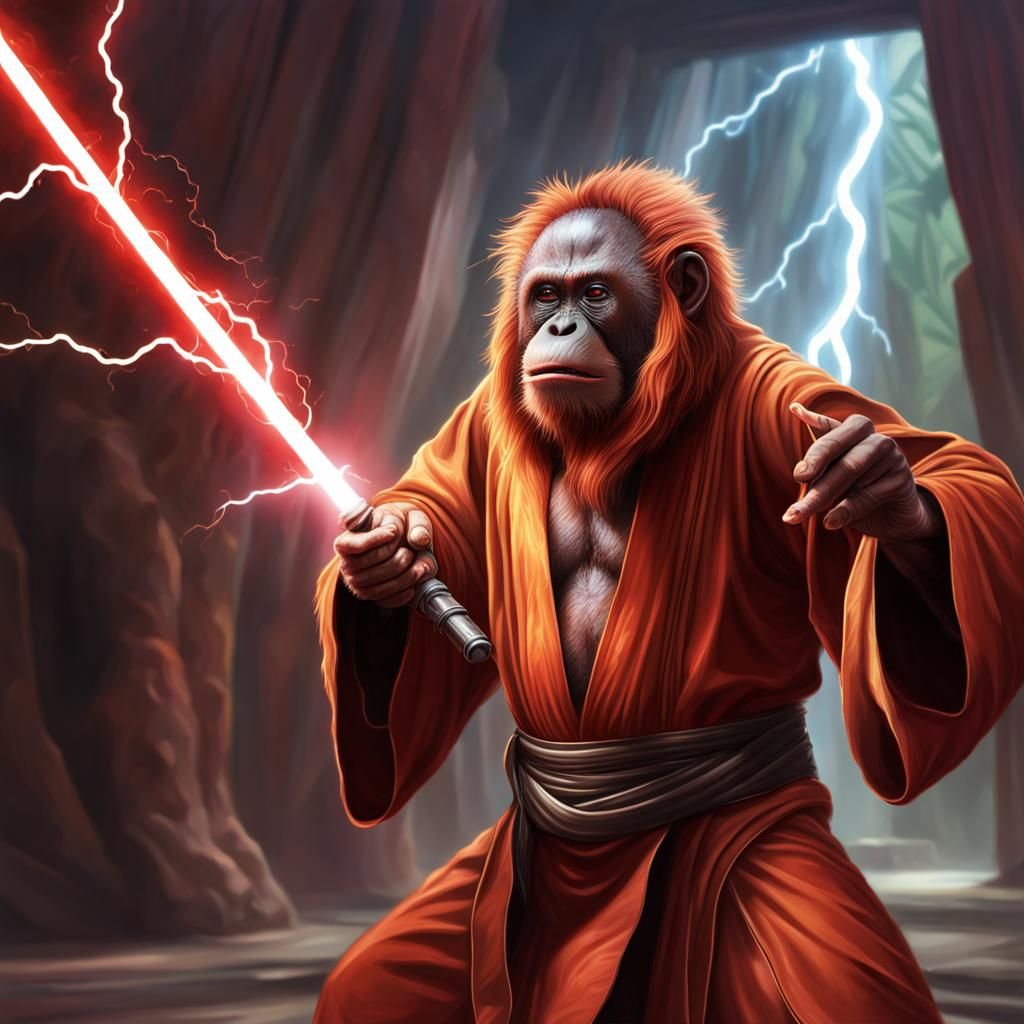 Orangutan Jedi Master Displays Sith Force Lightning
