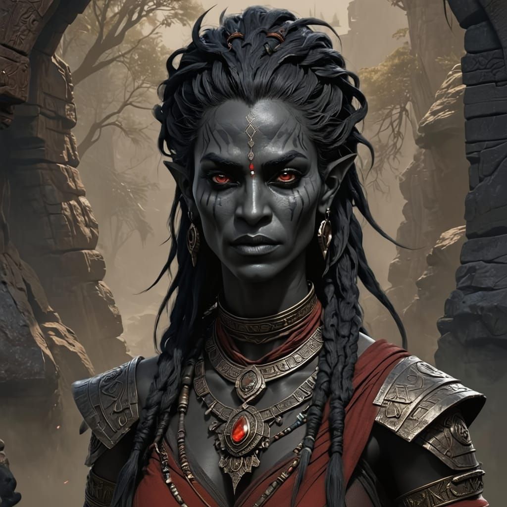 Dunmer Dark Elf Portrait in Detailed Matte Painting