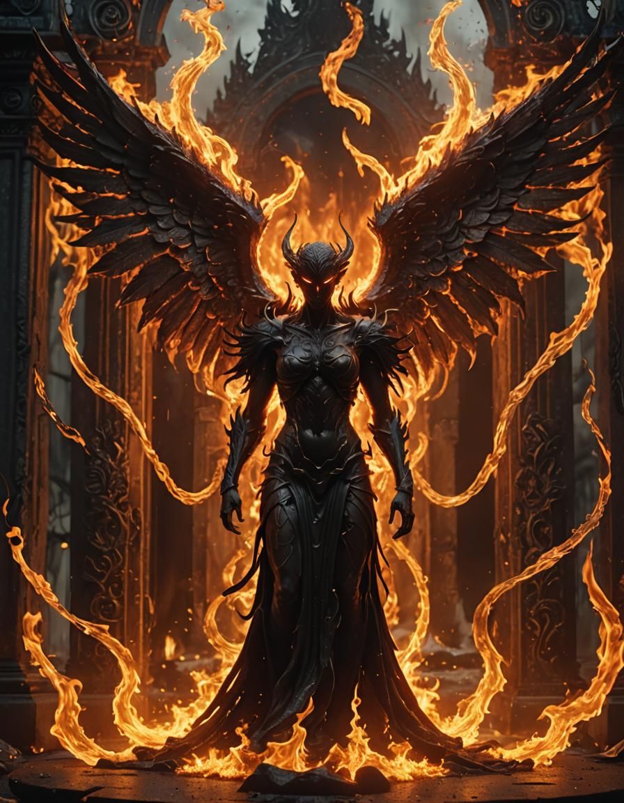 Demonic Angel Guards Gates of Hell: Digital Art