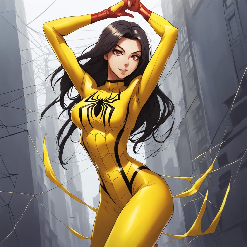 Spider Woman in Yellow: Anime-Inspired Art