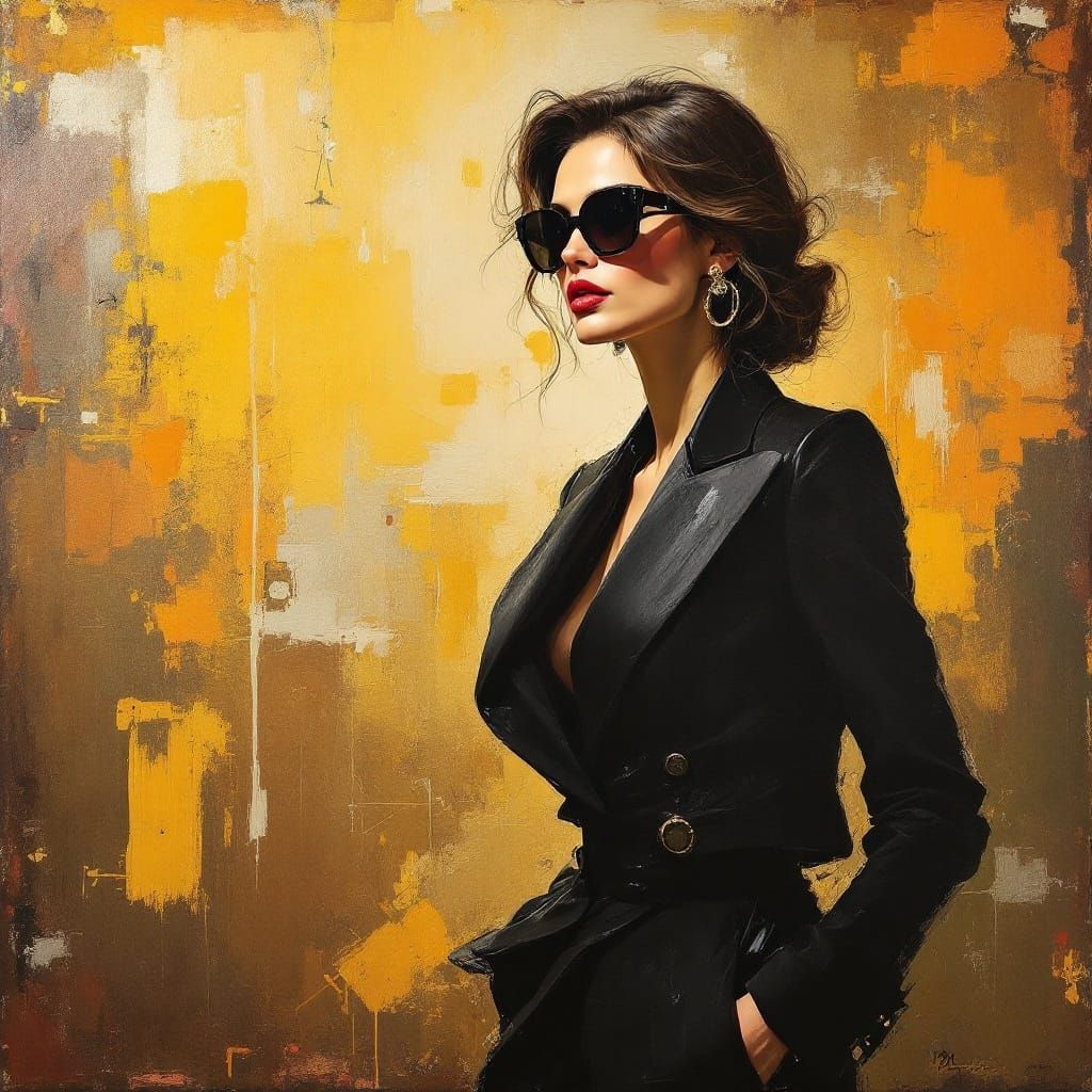 Elegant Woman in Suit: Expressive Oil Painting