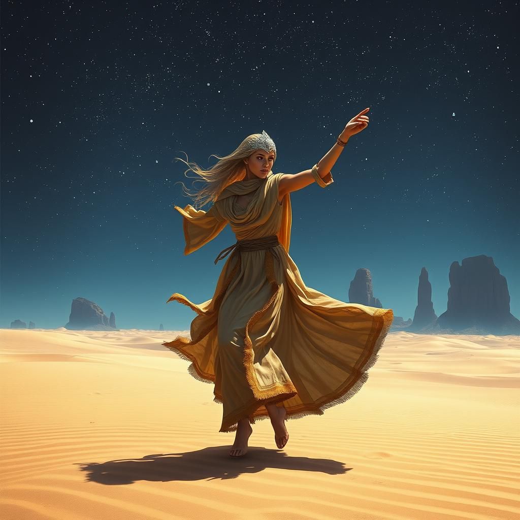 Desert Dancer Under Starry Sky, Digital Painting