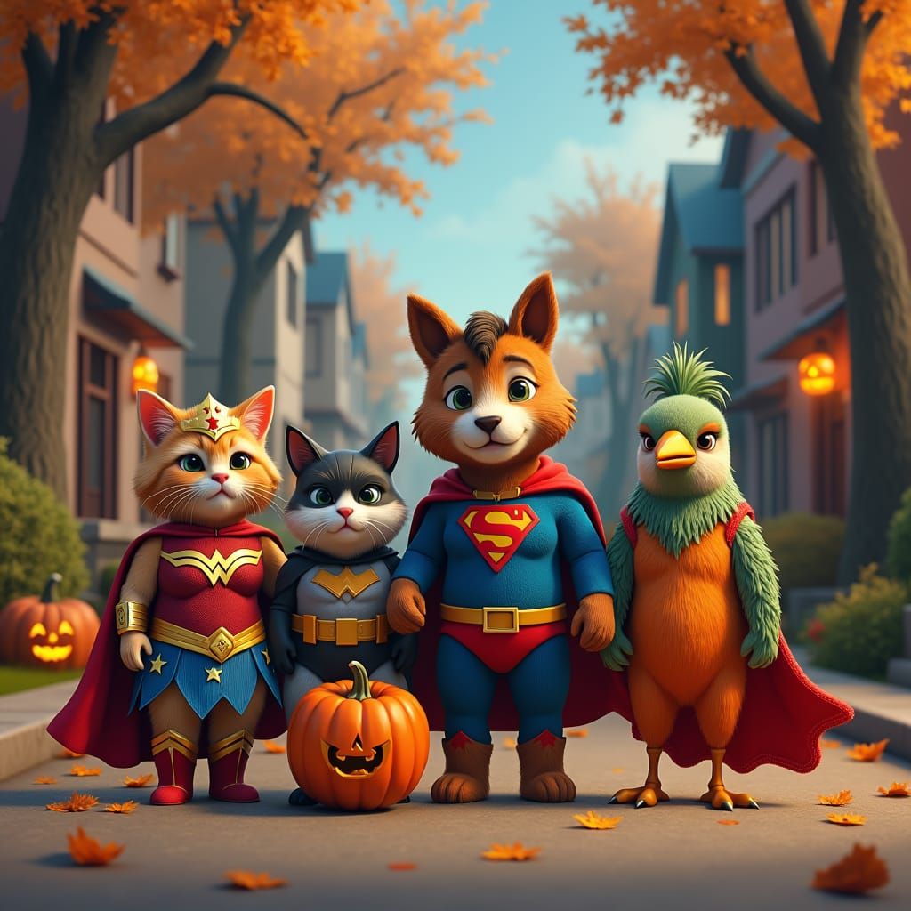 Costumed Animals Trick-or-Treating: Fantasy Concept Art