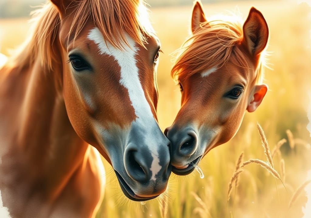 Redhead Boy Feeding Foal: Watercolor Painting