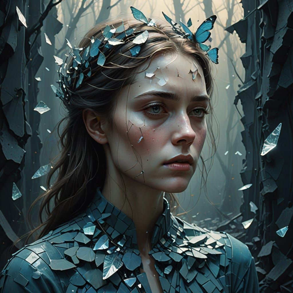 Ethereal Beauty Amidst Shattered Glass