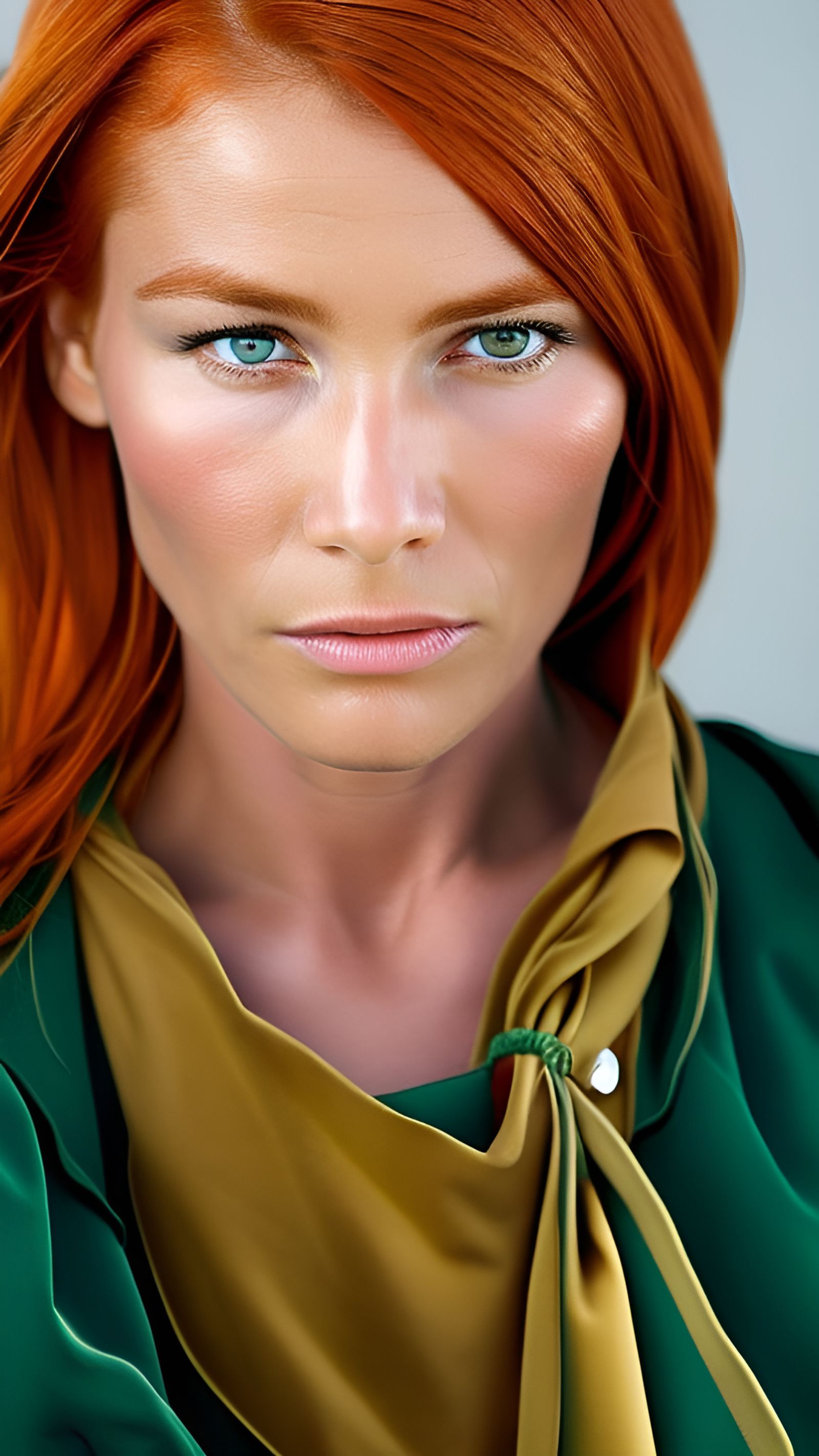 Striking Portrait of Redhead with Green Eyes