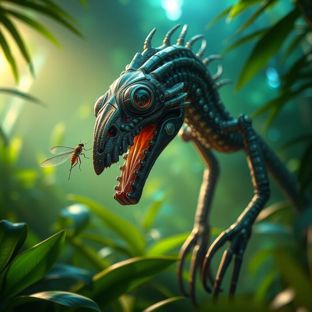 Mutant Chameleon Captures Fly in Lush Jungle