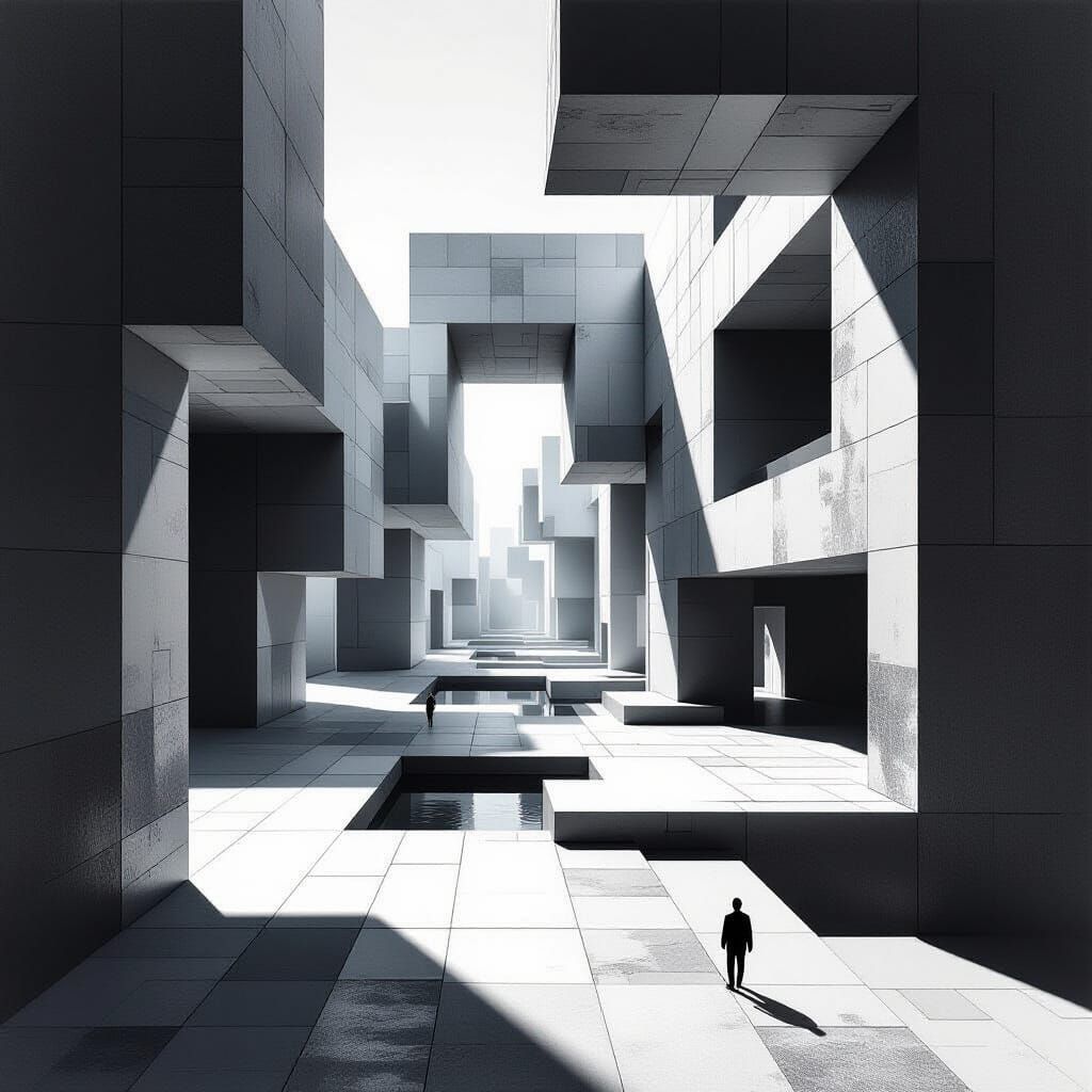 Abstract Black & White Geometric Architecture in Minimalist ...