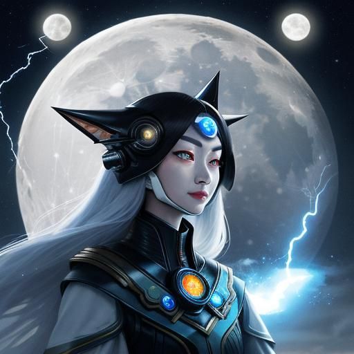 Futuristic Character Charging Ship Controls with Lightning