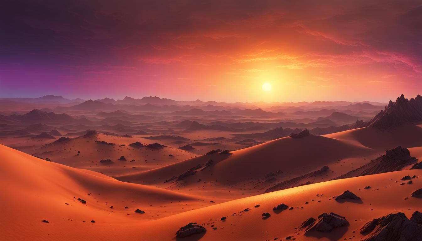 Martian Dusk: Rolling Hills in Dark Fantasy Style