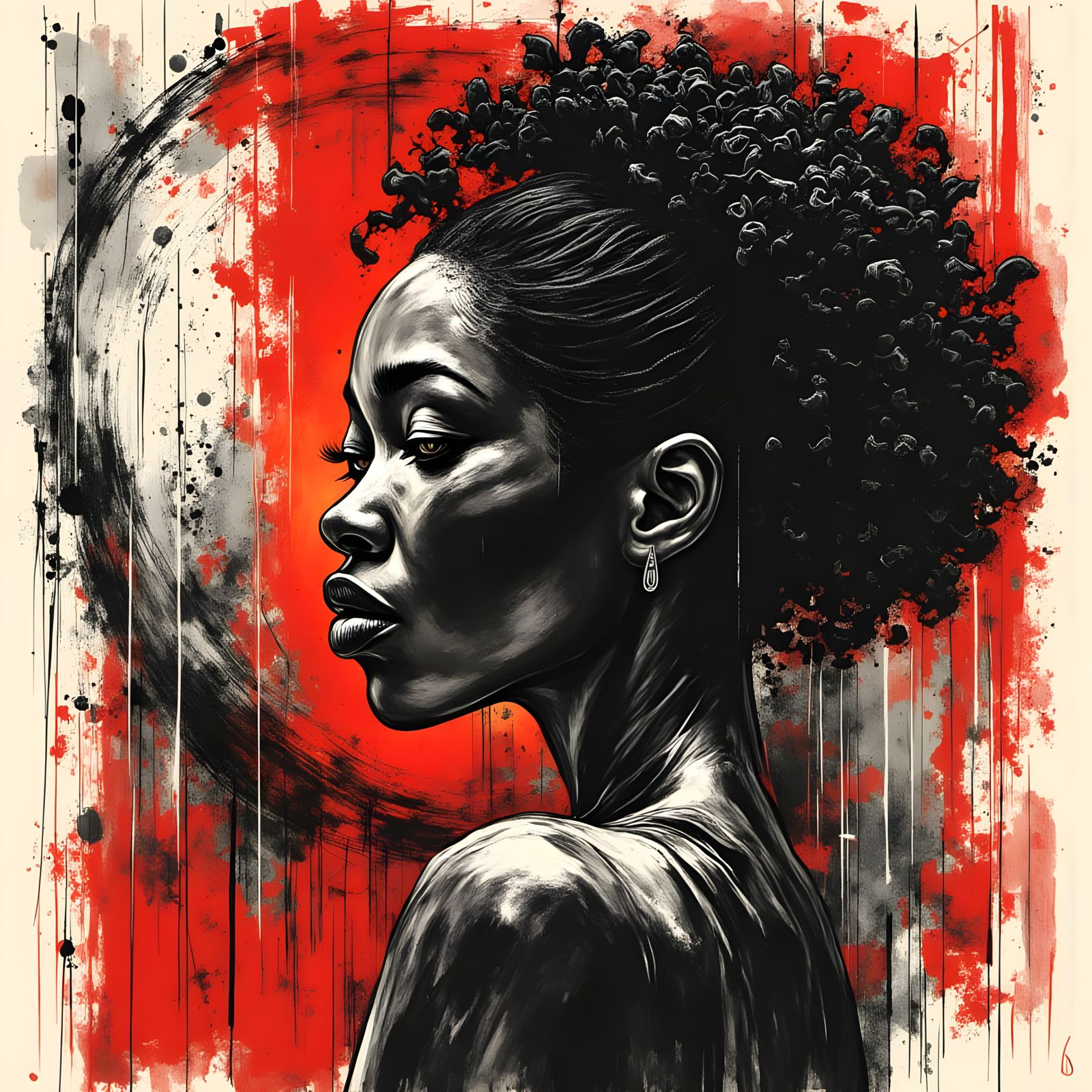 Abstract Black Woman Portrait in High Contrast Ink Art