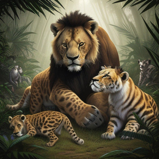Playful Jungle Cub Collection in Vibrant, Hyperrealistic Det...