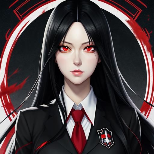 Anime Schoolgirl with Red Eyes in Manga Style