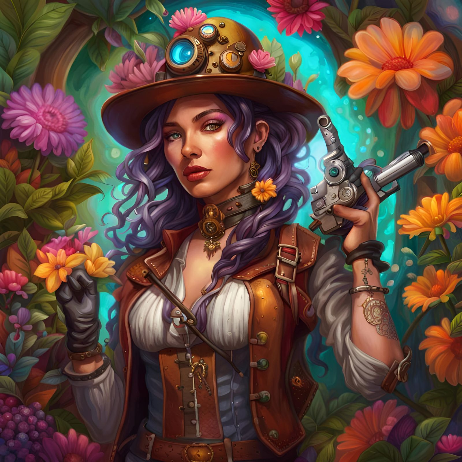 Steampunk Fairycore Gunslinger in Magical Garden